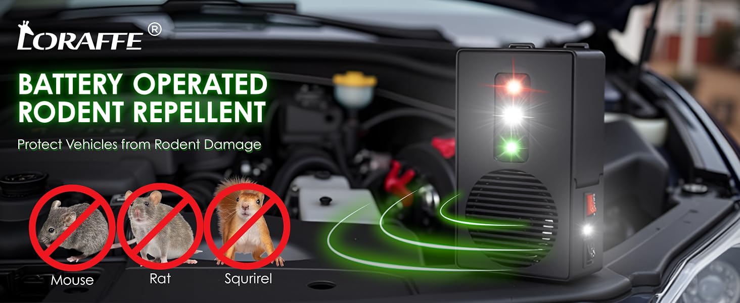 loraffe battery operated under hood rodent repellent Protect Your Vehicle from Rodent Damage