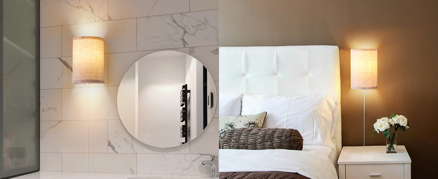 AVV Wall Sconces Set of Two Wall Lamp Plug Wall Lights for Bedroom Living Room