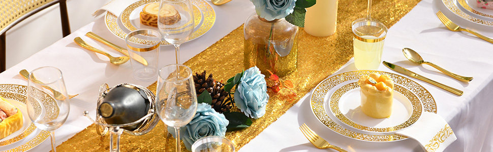 gold plastic plates