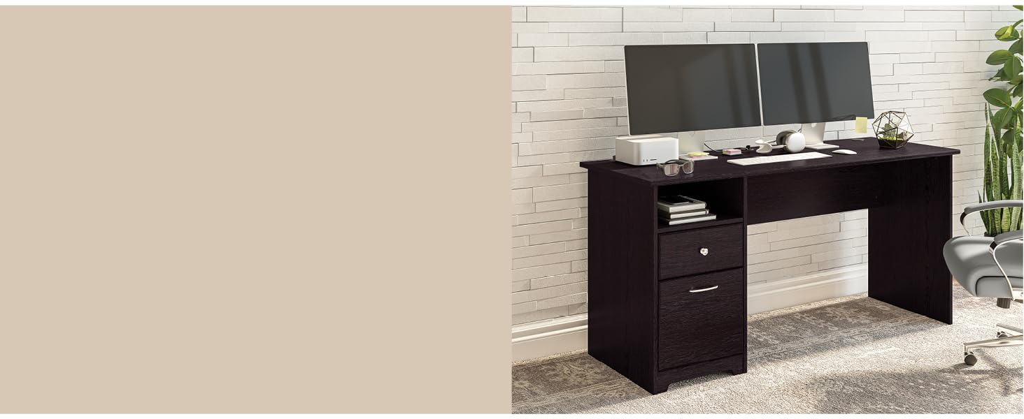 60 inch desk with drawers computer office storage spaces compact work from home cabot bush furniture