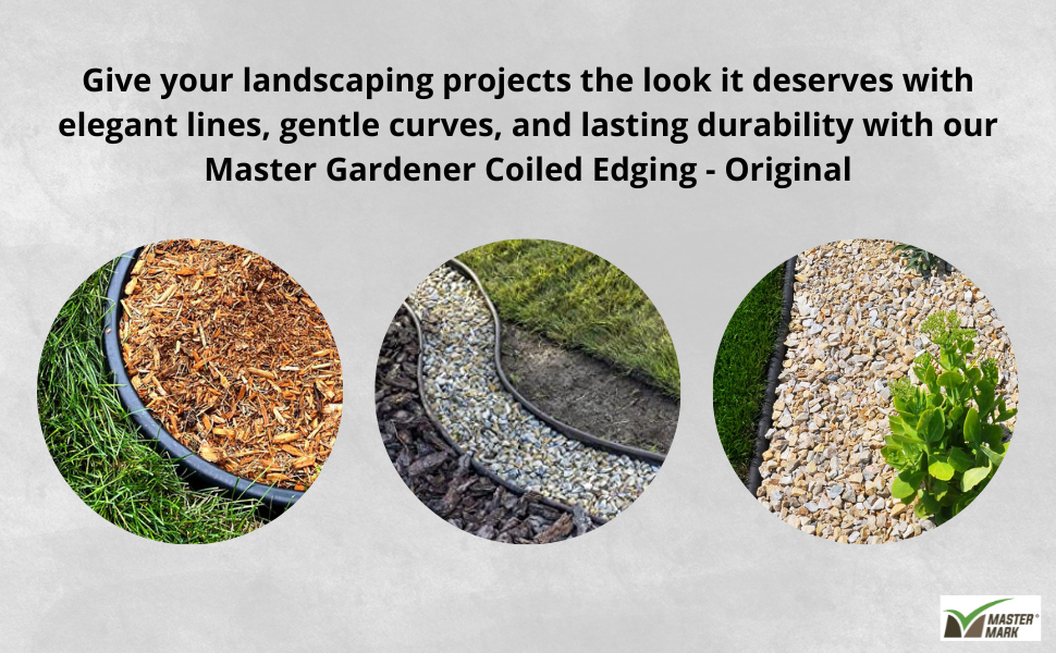 Info graphic showing three images of coiled edging