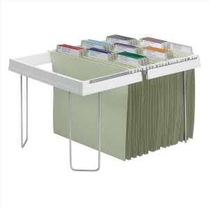 Smead heavy duty hanging folder frame closeup with colored hanging file folders with tabs