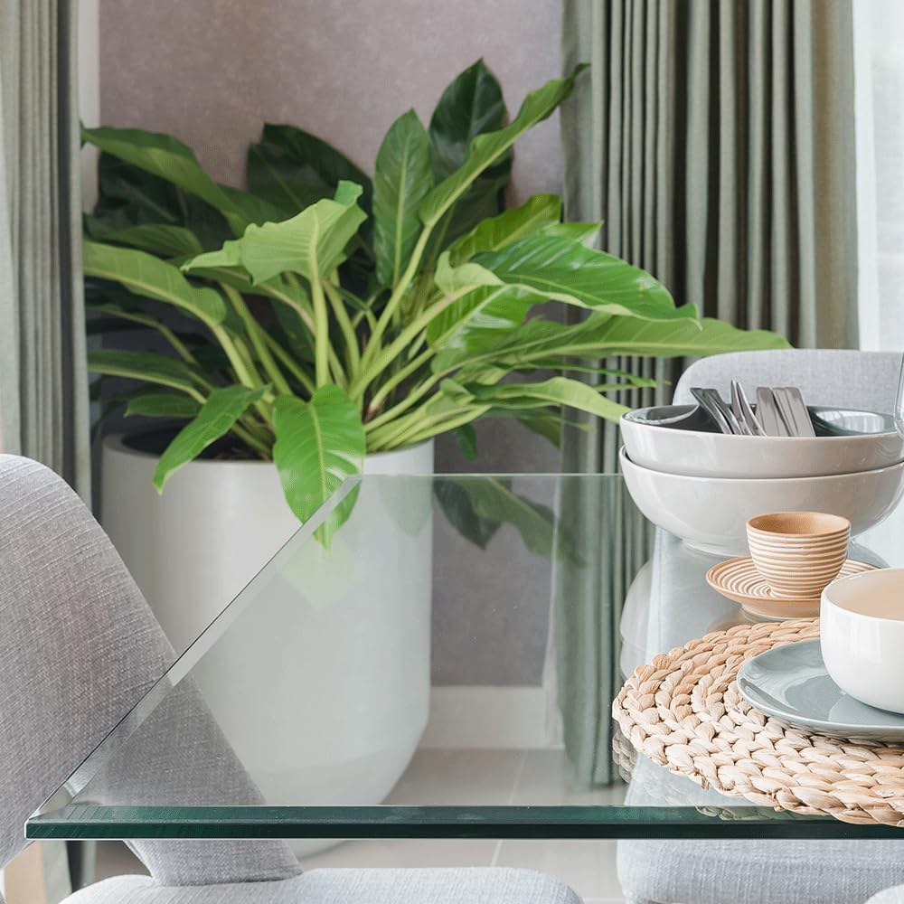 16 inch Square Glass Table Top - Tempered - 1/2" Thick Glass Surface, Safe Beveled Edge, Eased Corners, Multipurpose for Dining Table, Patio, Coffee and End Table