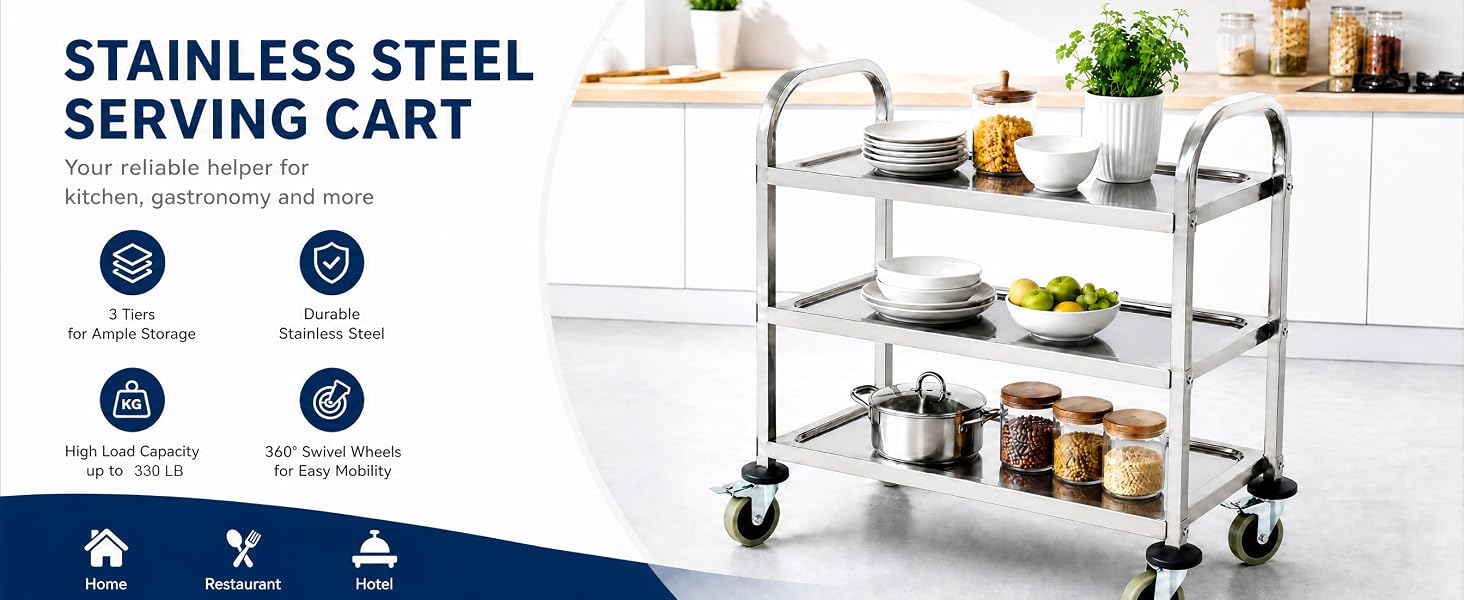 STAINLESS STEEL SERVING CART