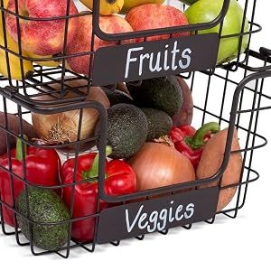 stacking fruit baskets, fruit basket, basket stand with chalk labels, kitchen organization, storage