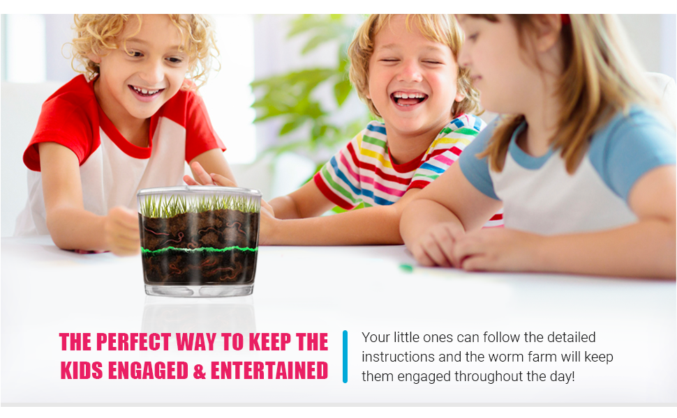 kids engaged with worm farm