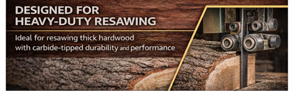 Carbide-tipped bandsaw blade for hardwood resawing