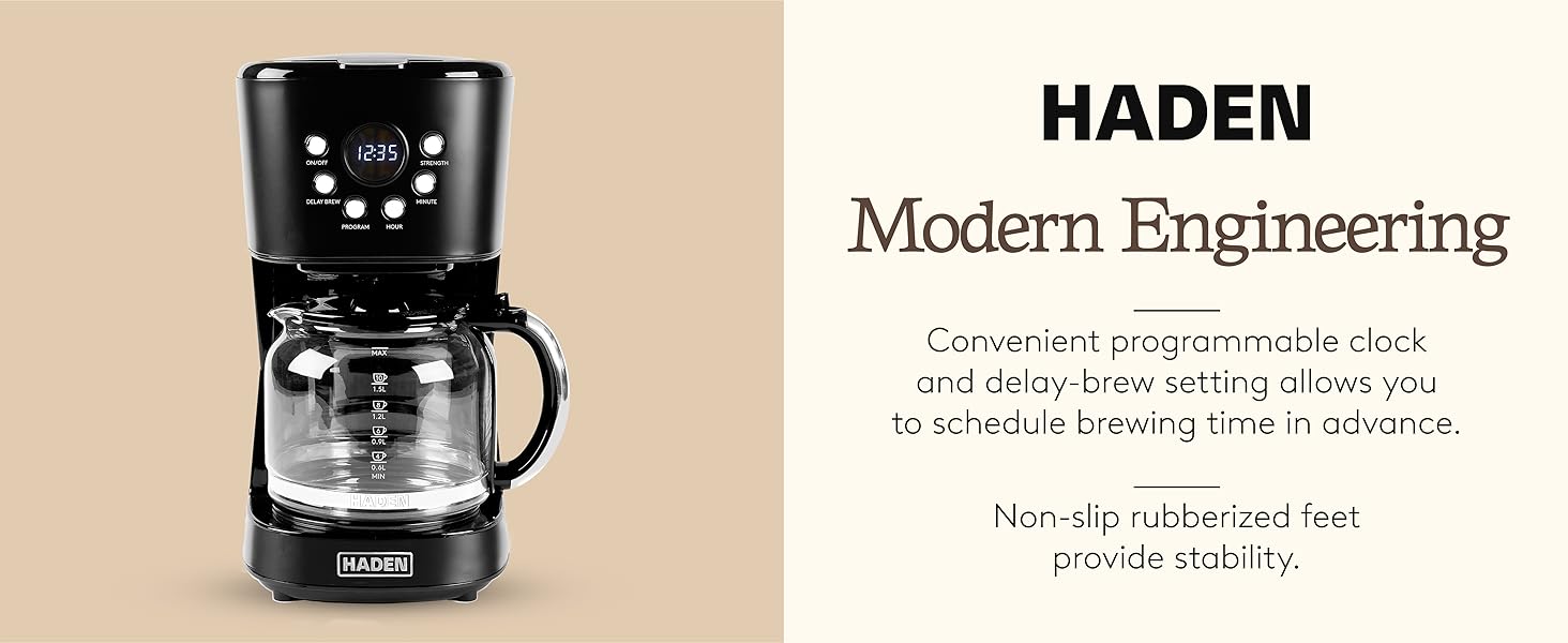 Text reads Modern Engineering with lifestyle image of coffee machine.