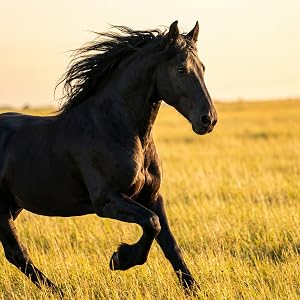 Black horse running in field representing muscle and nerve health support