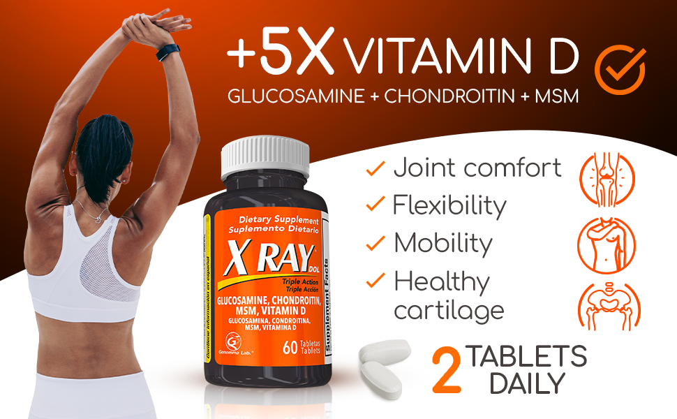 X Ray Dol, Glucosamine, Chondroitin, MSM, Vitamin D, Joint health, Flexibility, Healthy cartilage
