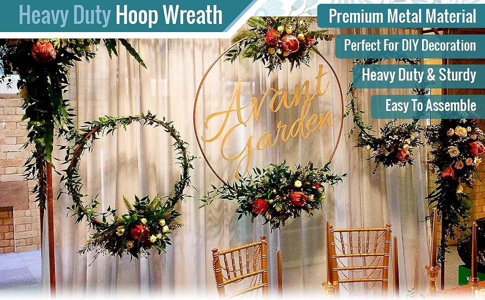 Heavy Duty Gold Metal Floral Hoop Wreath Hanging Rings