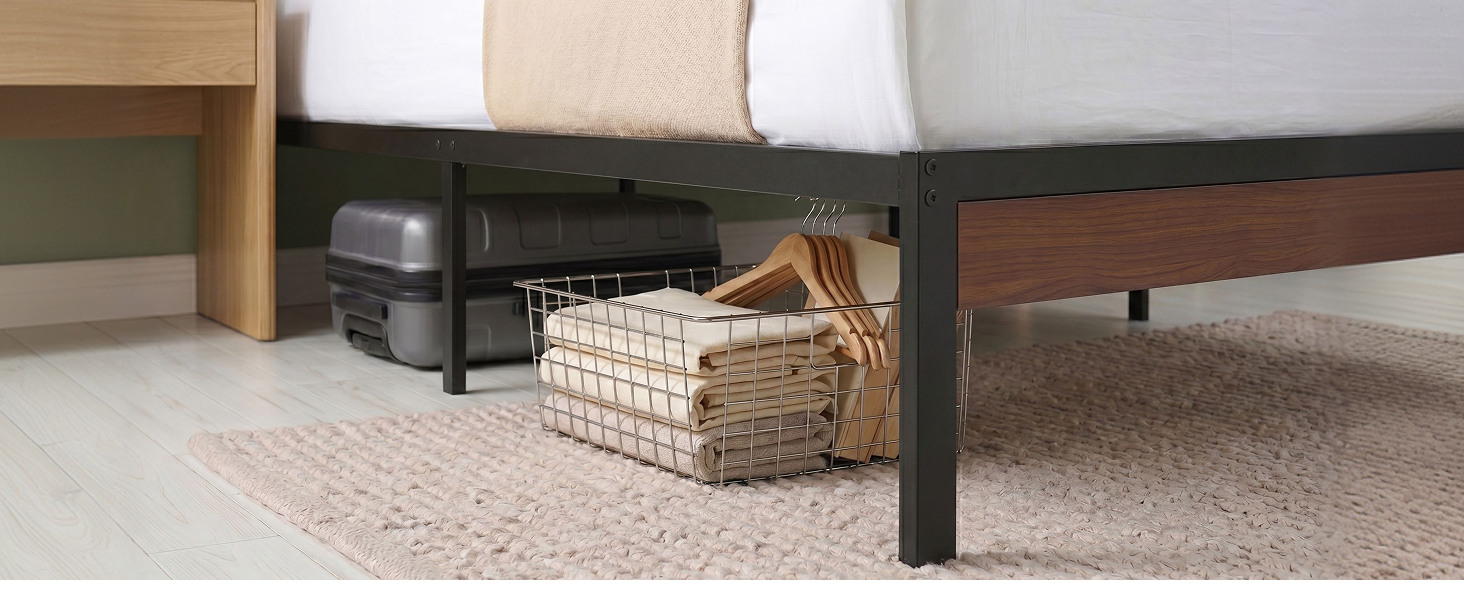 Underbed view of Zinus Kai Platform Bed Frame showing 10 inches of clearance