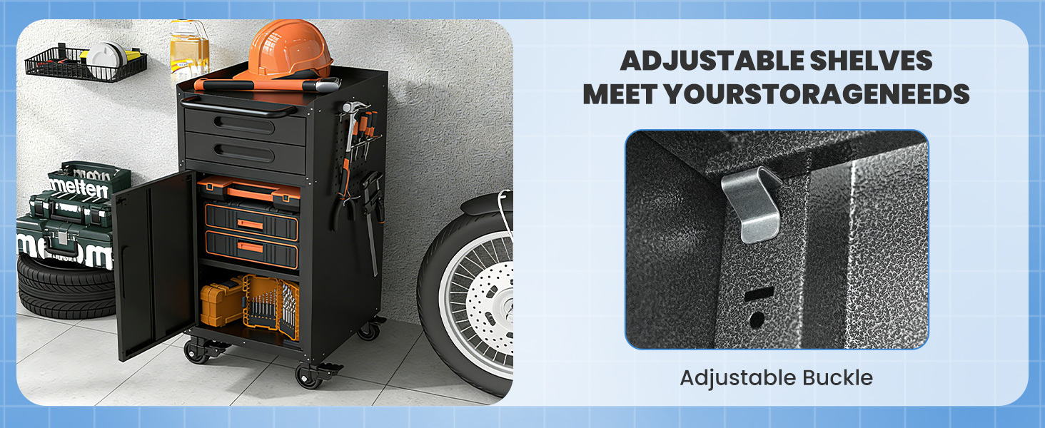 Garage storage cabinet with drawers on wheels