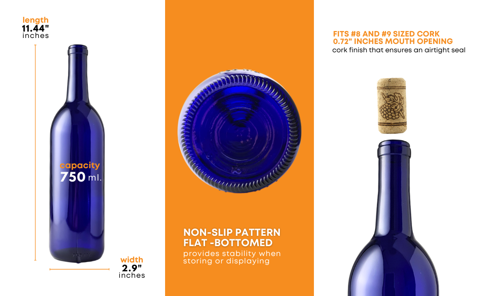 Blue wine bottles, bottom of wine bottles, cork