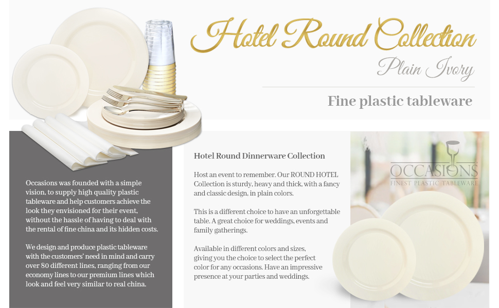 Hotel Collection Round Plain Ivory by Occasions Disposable plates