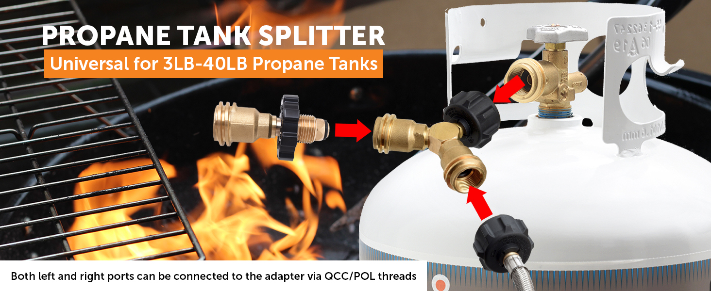 Flame King Y-Splitter Adapter with Valves, 2-Way LP Connector for 20LB Propane Tank Cylinders