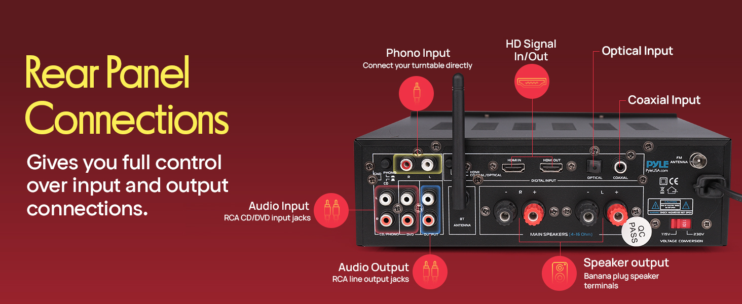 amplifier home audio receiver theater bluetooth av stereo with surround sound amplificador