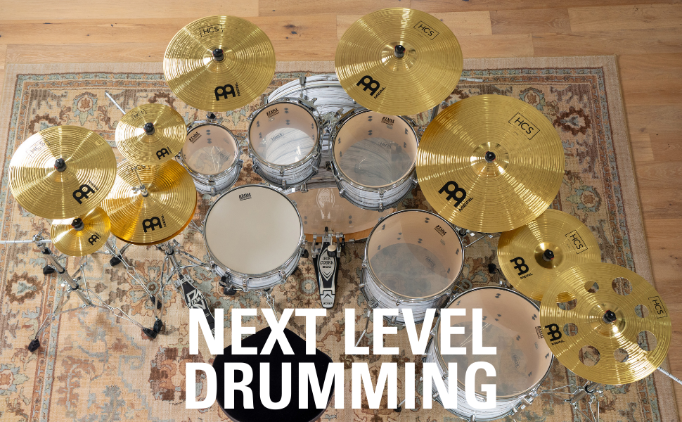 HCS cymbal set on drum kit overhead view