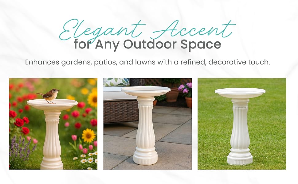 Union Products 17&amp;#34; Round Bird Bath, Outdoor Lawn and Garden Accessories, White