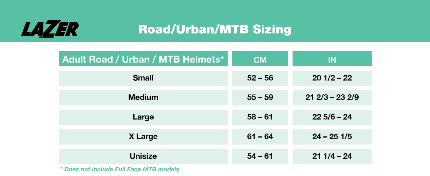 Lazer helmet size chart