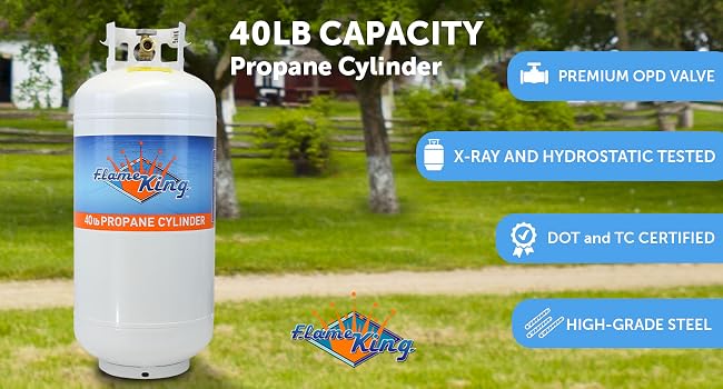 Flame King 40LB Empty Steel Propane Tank LP Cylinder with Type 1 OPD Valve, for Grills and BBQs