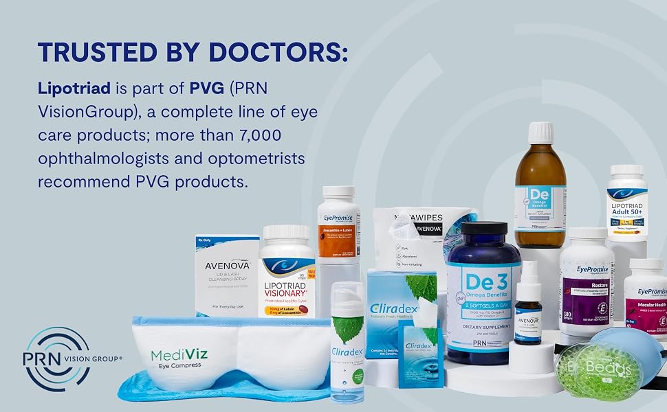 Many PRN products on a table next to &amp;#34;Trusted by Doctors&amp;#34;