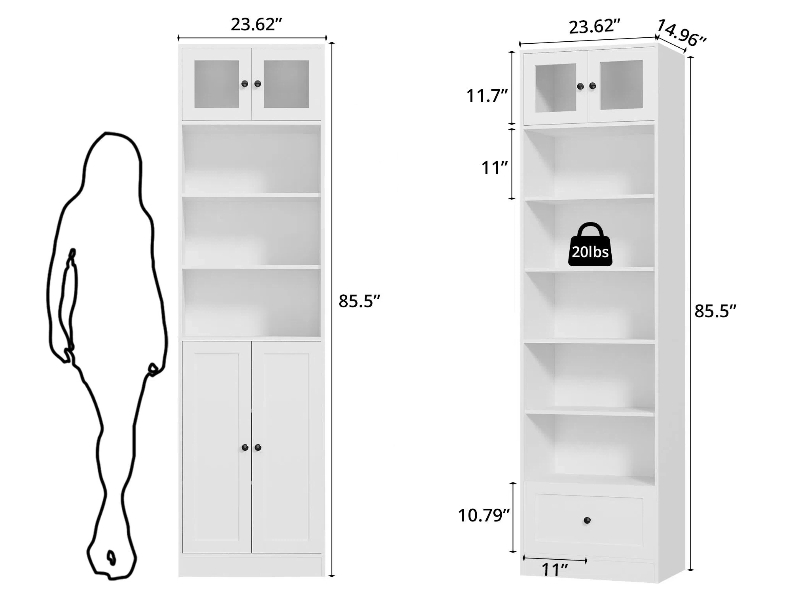 7 Tier Freestanding Tall Storage Cabinet, Curio Cabinets with Storage for Living Room, Home Office