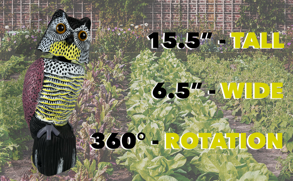 15.5 inches tall fake owl decoy and scare crow for outside garden patio deck balcony roof feeders