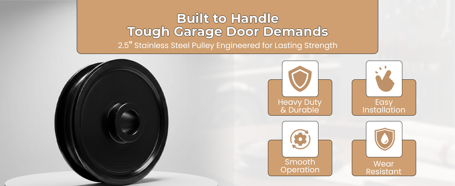 Heavy duty steel garage door pulley for smooth, durable performance.