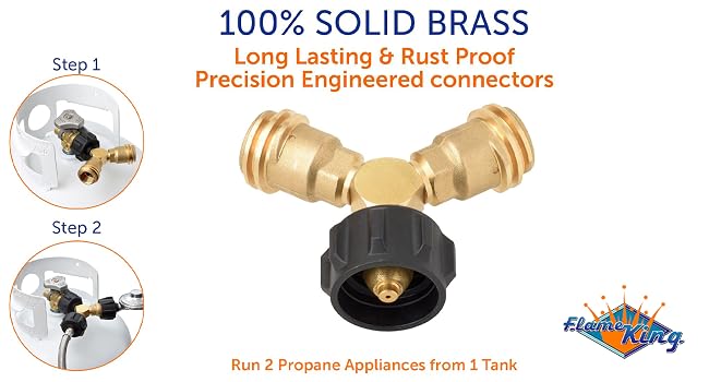 Flame King Y-Splitter Adapter with Valves, 2-Way LP Connector for 20LB Propane Tank Cylinders