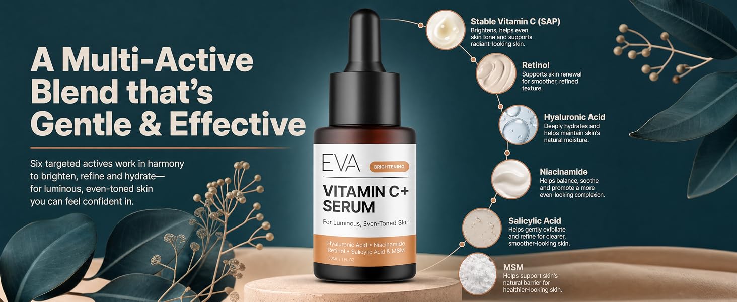 multi active blend of vitamin c, retinol, hyaluronic acid, niacinamide and salicylic acid