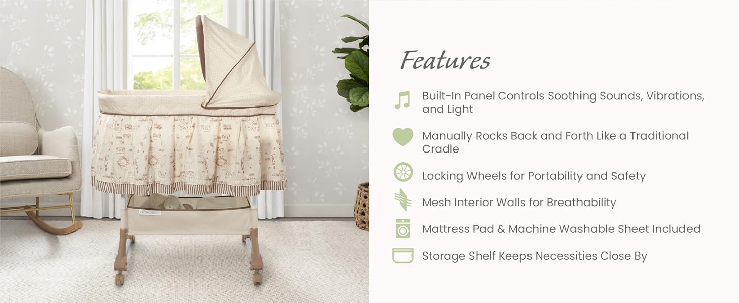 Rocking Bedside Bassinet, Play Time Jungle