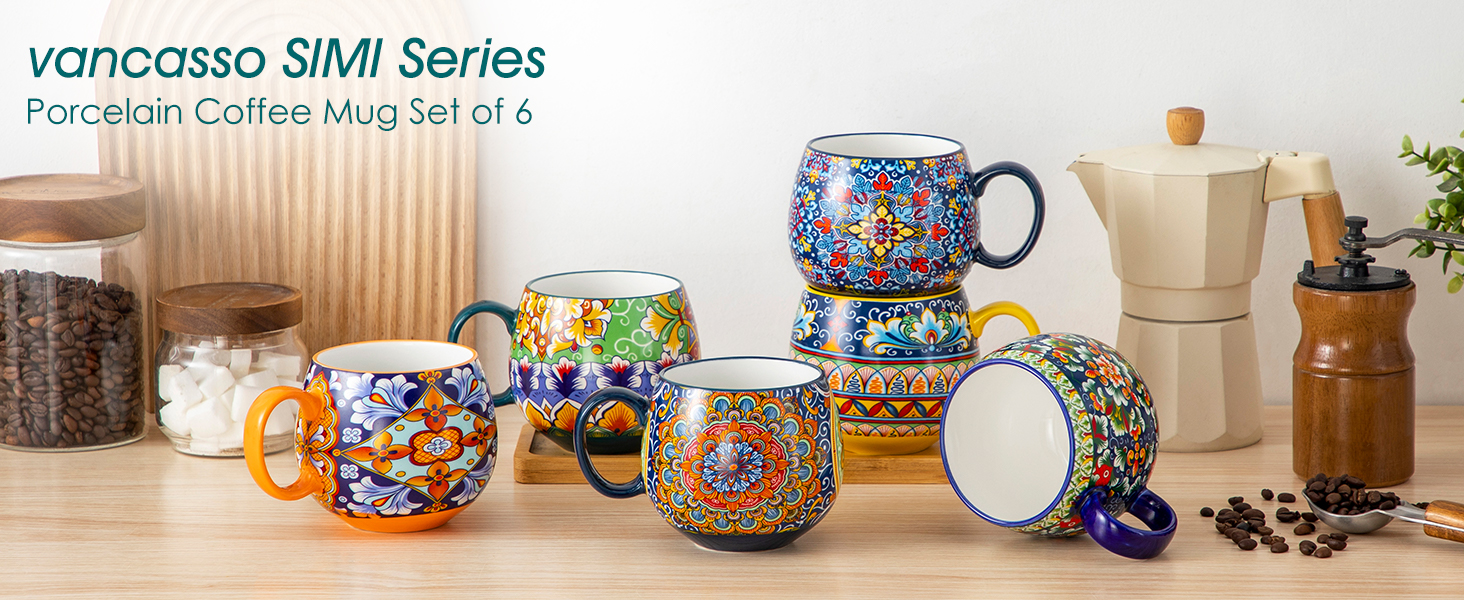 porcelain coffee mug set of 6