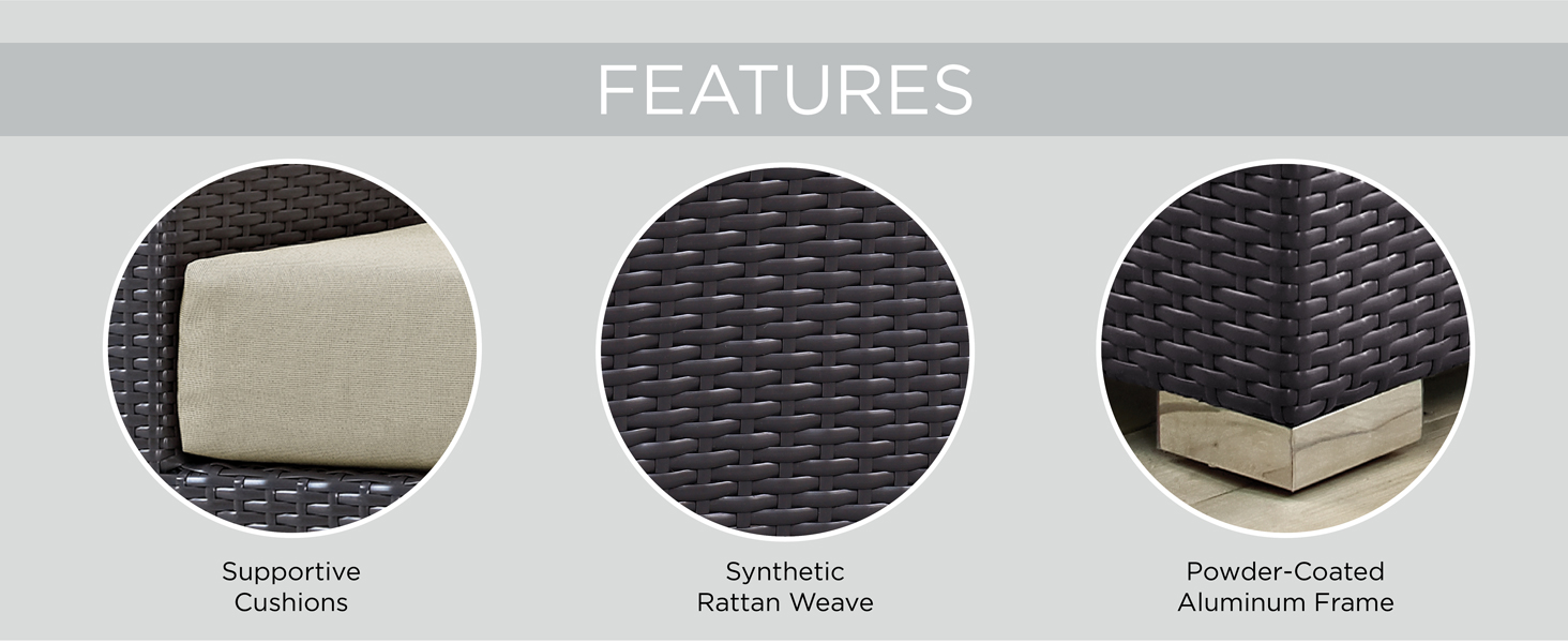 Gather stages,aluminum frame,powder-coated,rattan weave,outdoor collection,all-weather fabric