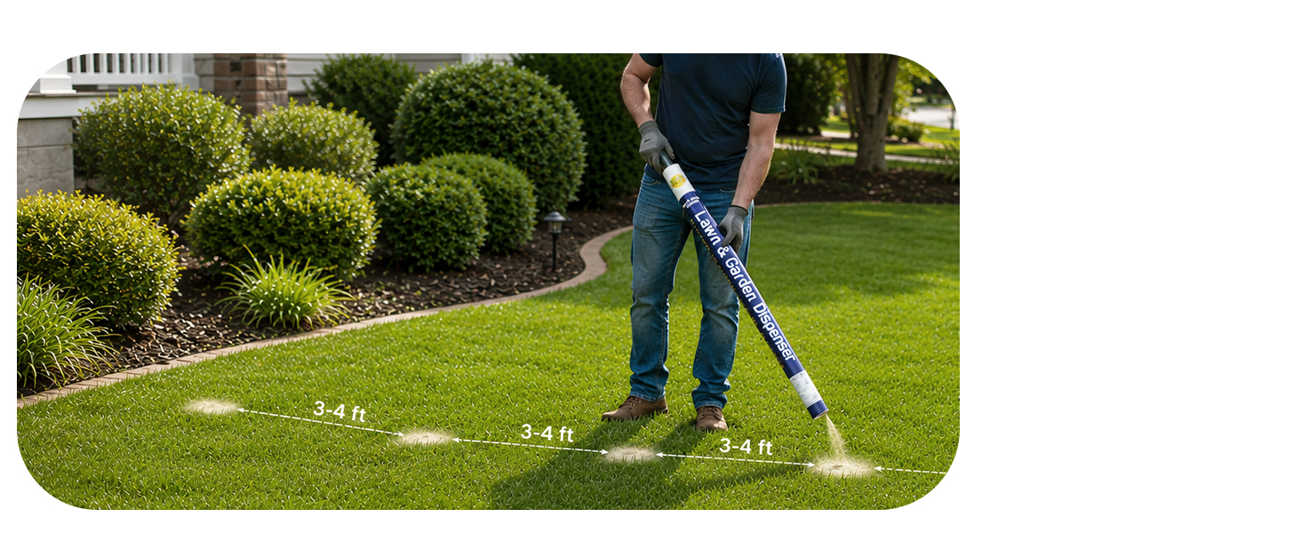 applying milky spore 3-4 feet apart with the tube applicator