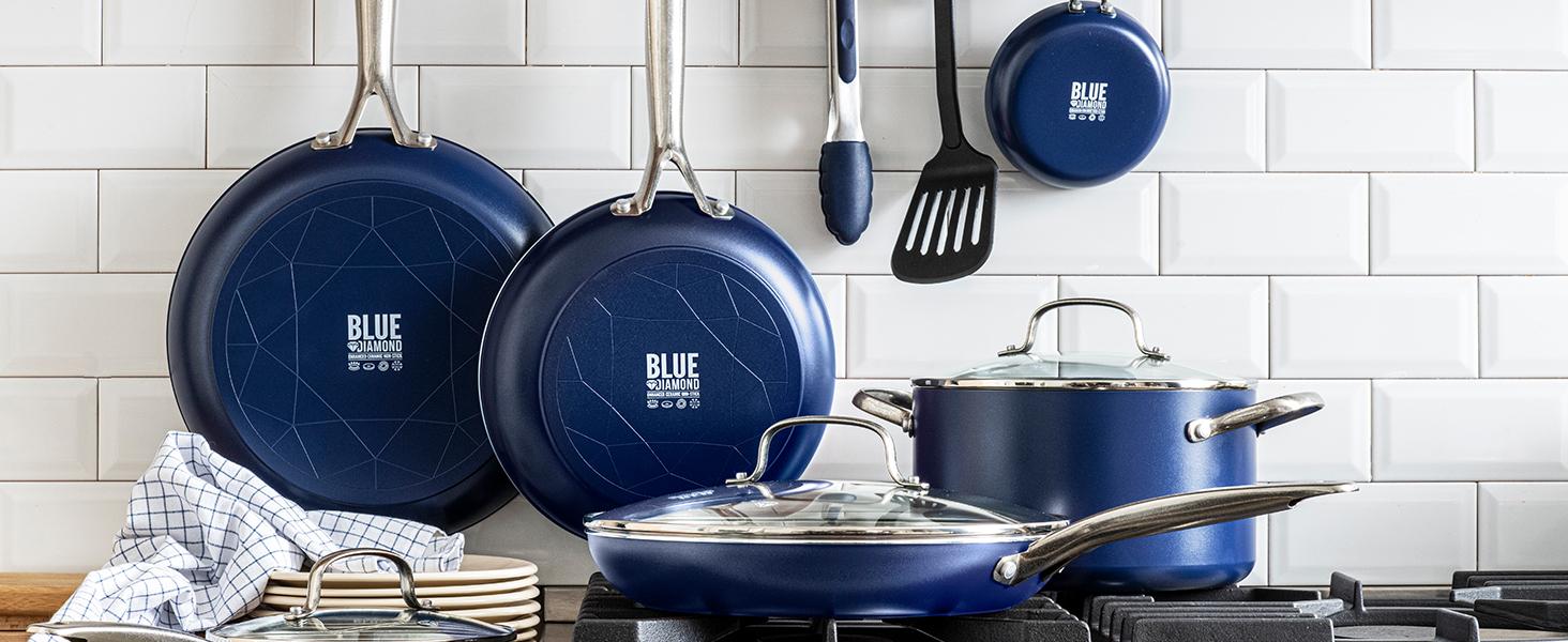 Blue Diamond, Ceramic Nonstick, Cookware Set, frying pan, diamonds, pfas, toxin free, easy to clean
