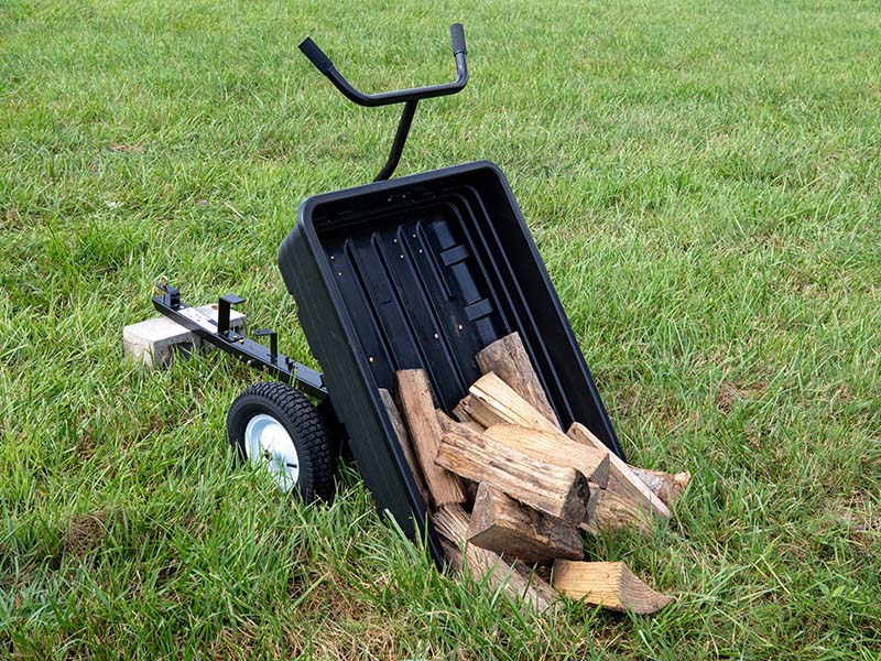 poly dump cart, lawn tractor cart, dump cart for lawn mower, wheel barrow heavy duty