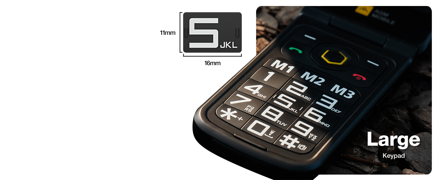 M8 Rugged Flip Phone - Large Keypad