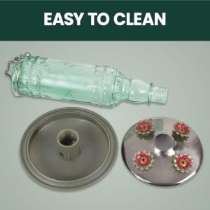 Perky-Pet Green Antique Glass Bottle Hummingbird Feeder is easy to fill and clean