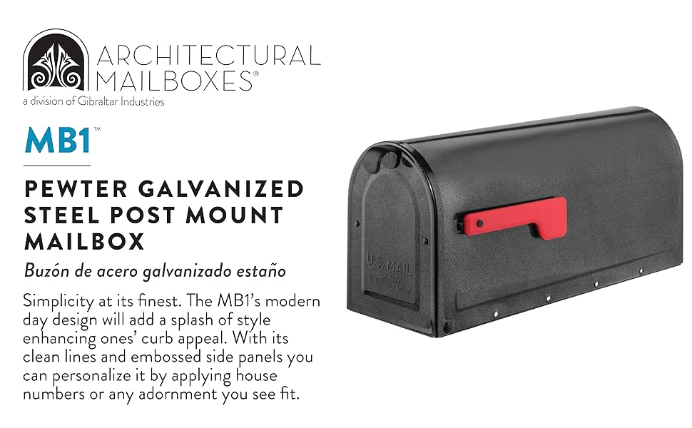 architectural mailboxes MB1 Post Mount Mailbox – pewter