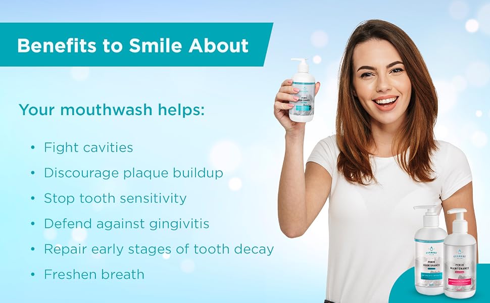 user of adult and kids mouthwash with fluoride smiles