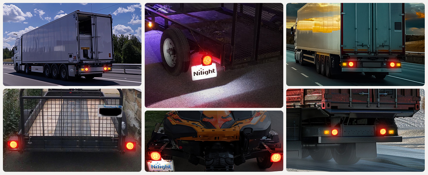 Square LED Trailer Light Kit with halo glow Stop Turn Tail Side Marker License Lamp