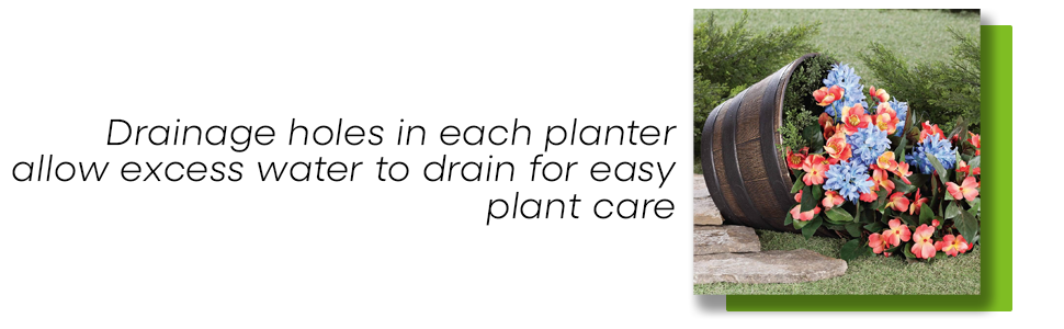 Fox Valley Traders Realistic Wood Look Barrel Planters Lightweight Durable Plastic