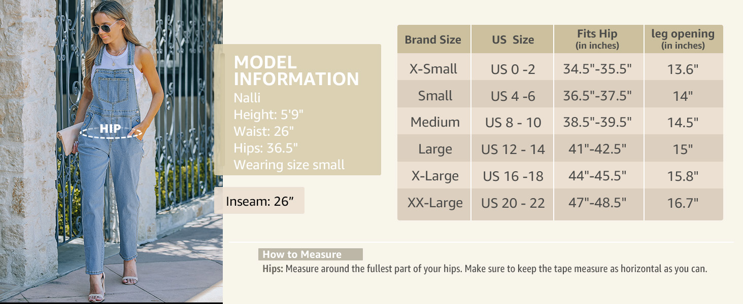 size chart of jean overalls for women denim