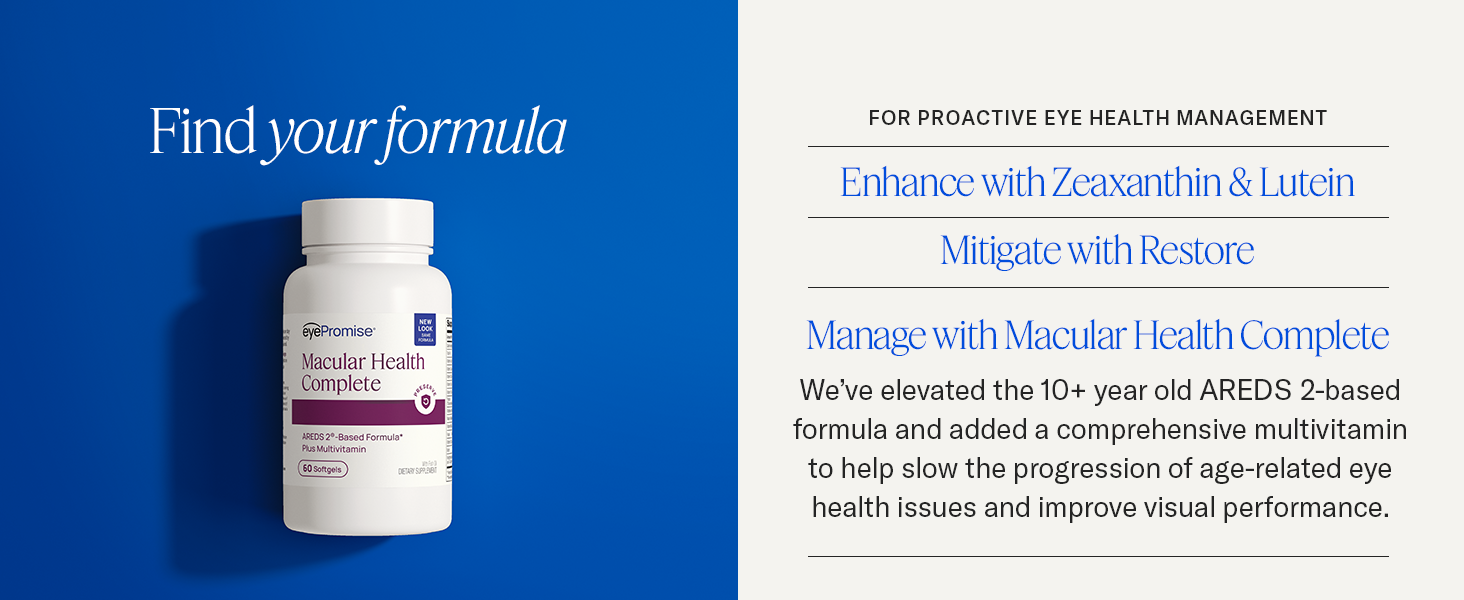 Elevated AREDS 2 based formula plus multivitamin to slow age related eye issues and improve vision.