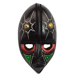 NOVICA Artisan Handcarved African Black Multicolor Wooden Mask From Ghana