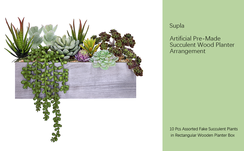 Artificial Pre-Made Succulent Wood Planter Arrangement