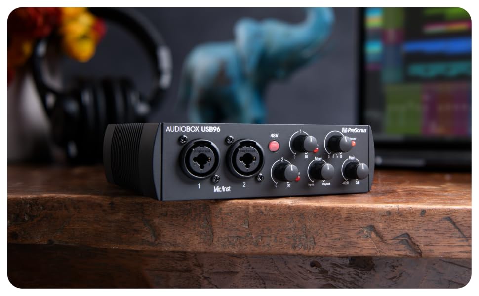 AudioBox USB 96 interface on a studio desk top