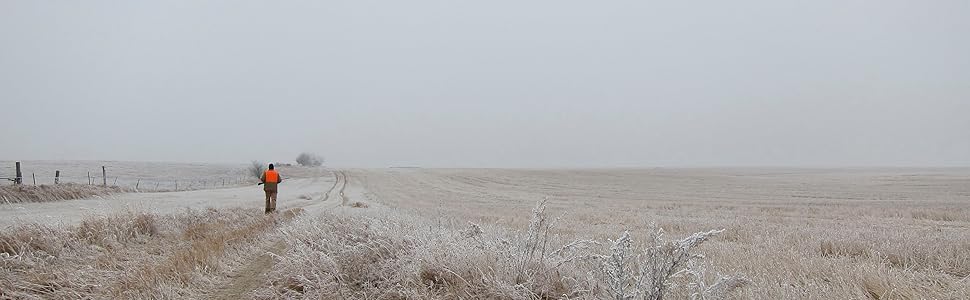A pheasant hunter in the snow.