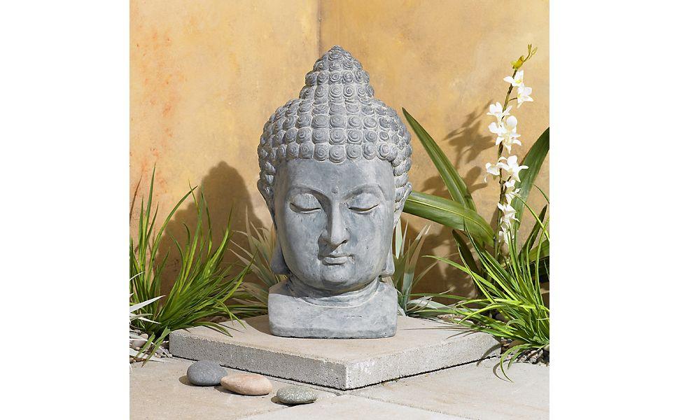 Meditating Buddha Head 18 1/2" High Outdoor Statue